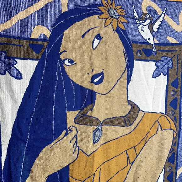 Vintage Disney Pocahontas and Flit Woven Throw Blanket 1990's Tapestry USA Made - Picture 3 of 4